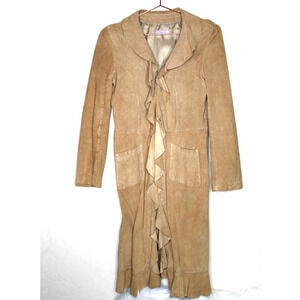 Calypso Christiane Celle leather suede waterfall collar boho duster coat